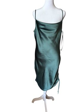 Forever 21 Satin Emerald Slip Dress with Side Tie